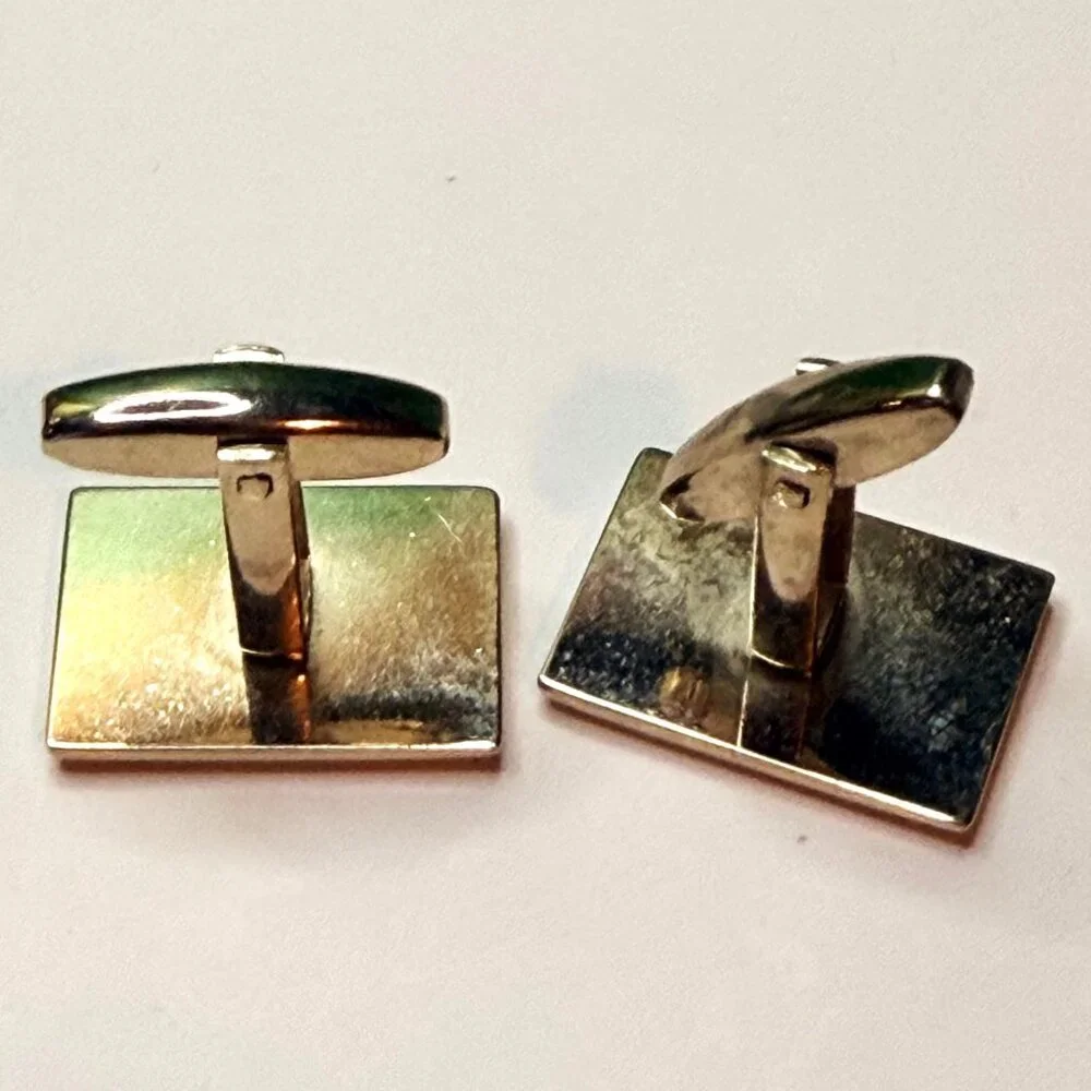 Foster Men's Cufflinks PAT PEND USA Rectangular Black Enamel Gold Tone Jewelry